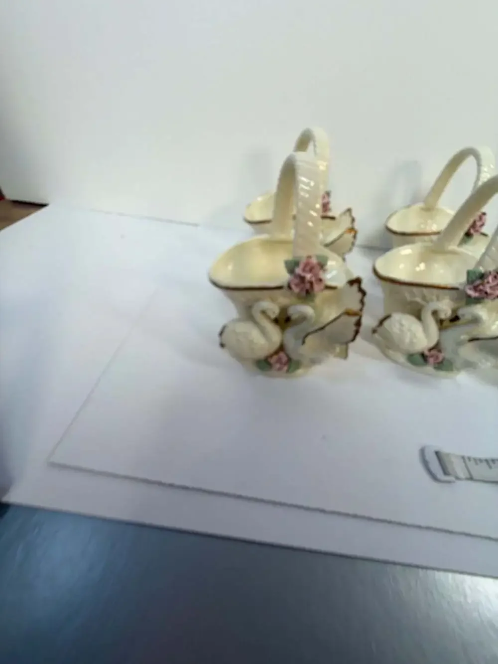 Set of 6 Berkeley Designs Porcelain Swan Baskets with Pink Roses